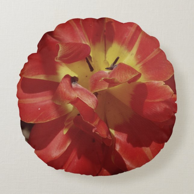Red Tulip Leaves Round Cushion (Front)