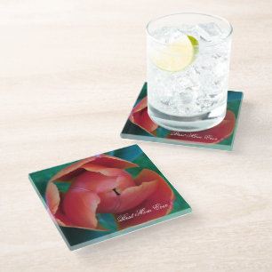 Red Tulip Macro Photo Personalised Coaster