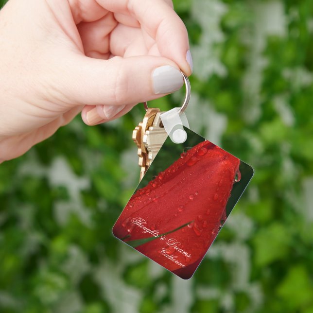 Red Tulip Macro Photo Personalised Keychain (Hand)