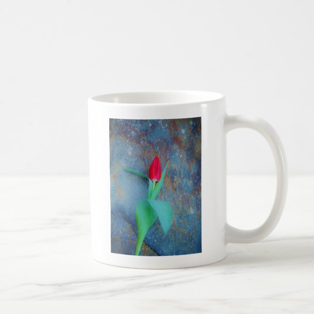 Red Tulip on Blue Grey Slate Coffee Mug (Right)