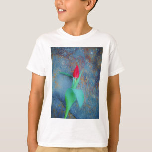 Red Tulip on Blue Grey Slate T-Shirt
