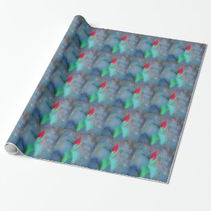 Red Tulip on Blue Grey Slate Wrapping Paper