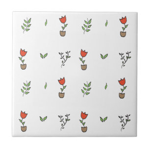 Red Tulip Potted Plant Pattern Tile