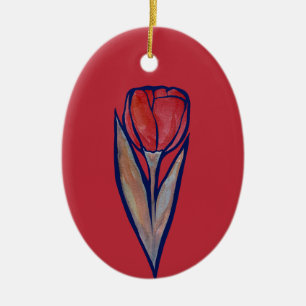 Red Tulip Spring Nature Ceramic Ornament