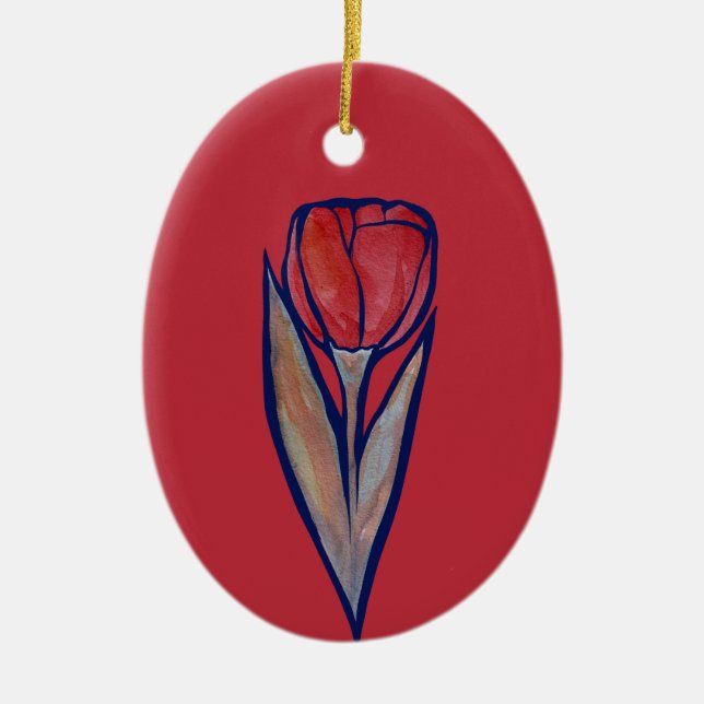 Red Tulip Spring Nature                            Ceramic Ornament (Front)