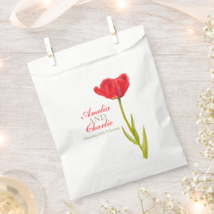 Red tulip spring watercolor wedding favour bags