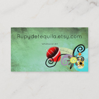 Red Tulip Swirls Green Background Business Card