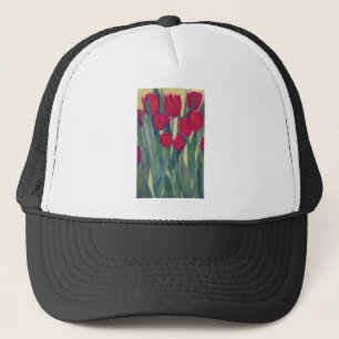 red tulip trucker hat