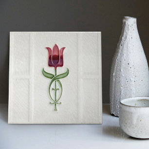 Red Tulip Wall Decor Art Nouveau Art Deco Gibbons Ceramic Tile