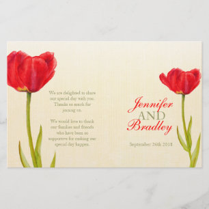 Red tulip watercolor art wedding programme
