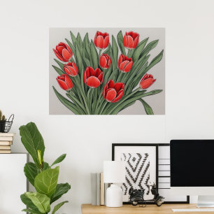 Red Tulip Watercolor Flower  Poster