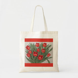 Red Tulip Watercolor Flower Tote Bag
