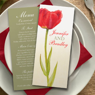 Red tulip wedding reception dinner menu invitation