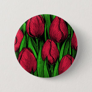 Red tulips 6 cm round badge