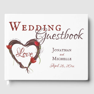 Red Tulips and Heart Wreath Spring Love Wedding Guest Book