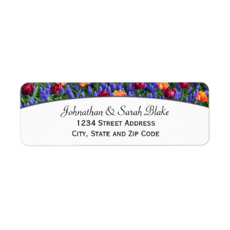 Red Tulips and Purple Flower Return Address Labels