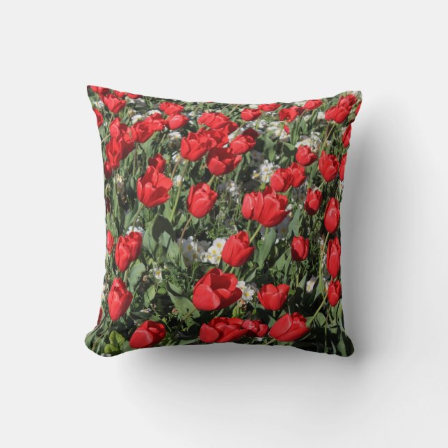 Red Tulips and White Primroses Cushion (Front)