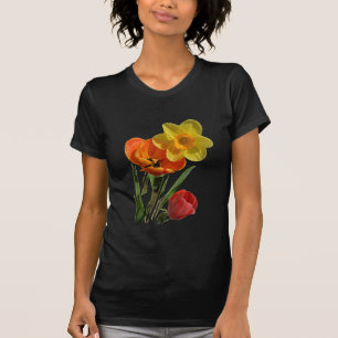 Red tulips and yellow daffodil flower photo art T-Shirt