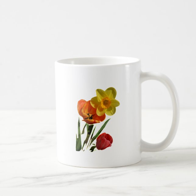 Red tulips and yellow daffodil flowers coffee mug (Right)