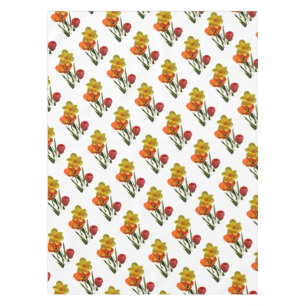 Red tulips and yellow daffodil flowers tablecloth