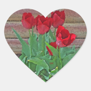 Red Tulips Art Heart Sticker