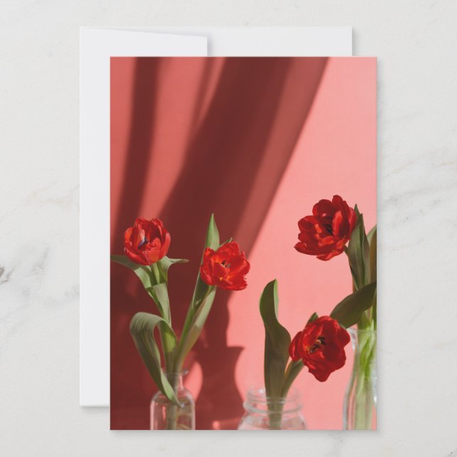 Red Tulips “Be My Valentine?” Minimalist Valentine Holiday Card (Front)