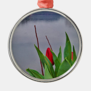 Red Tulips Blue Lake Arrowhead water Metal Tree Decoration