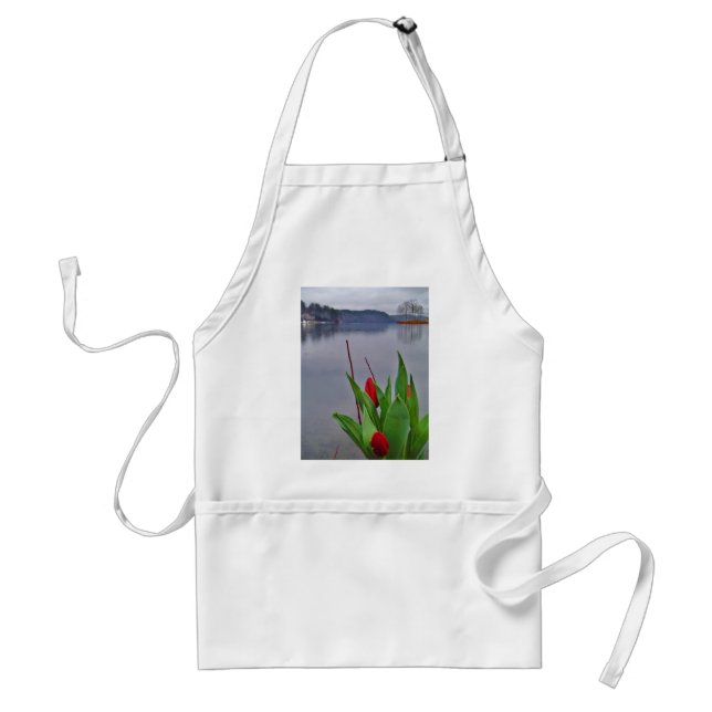 Red Tulips Blue Lake Arrowhead water Standard Apron (Front)
