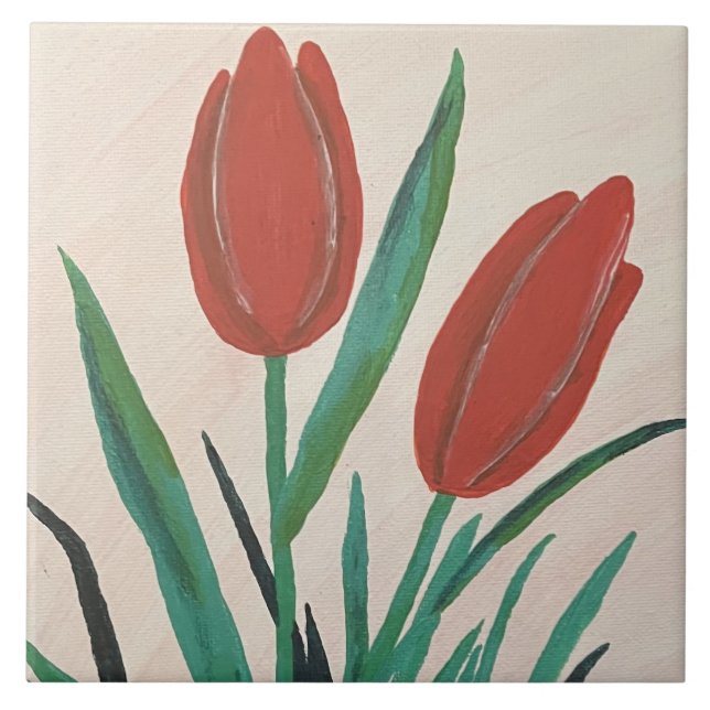 Red Tulips  Ceramic Tile (Front)