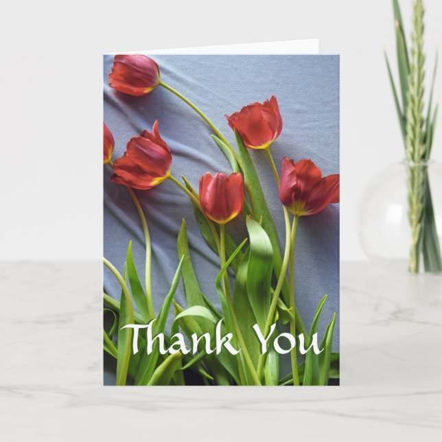 Red Tulips Custom Thank You Greeting Cards (Front)
