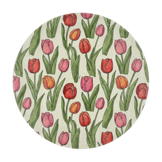 Red Tulips Cutting Board (Front)