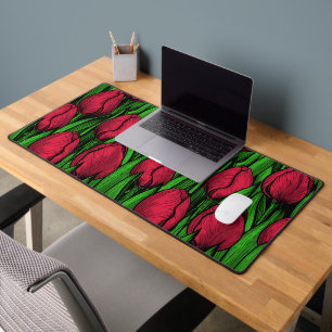 Red tulips desk mat