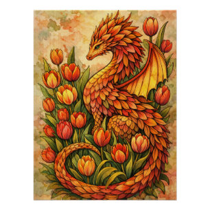 Red Tulips Dragon Spring Dragons Poster