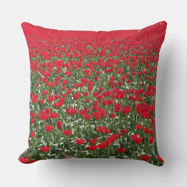 Red Tulips Field Throw Pillow (Front)