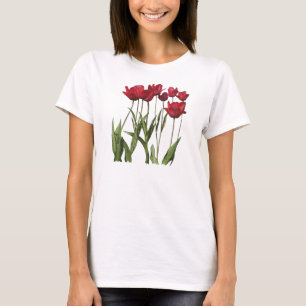 RED TULIPS Floral Art Flower Design T-Shirt
