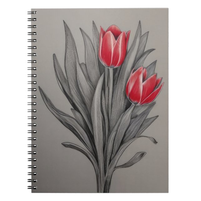 Red Tulips Floral Art Notebook (Front)