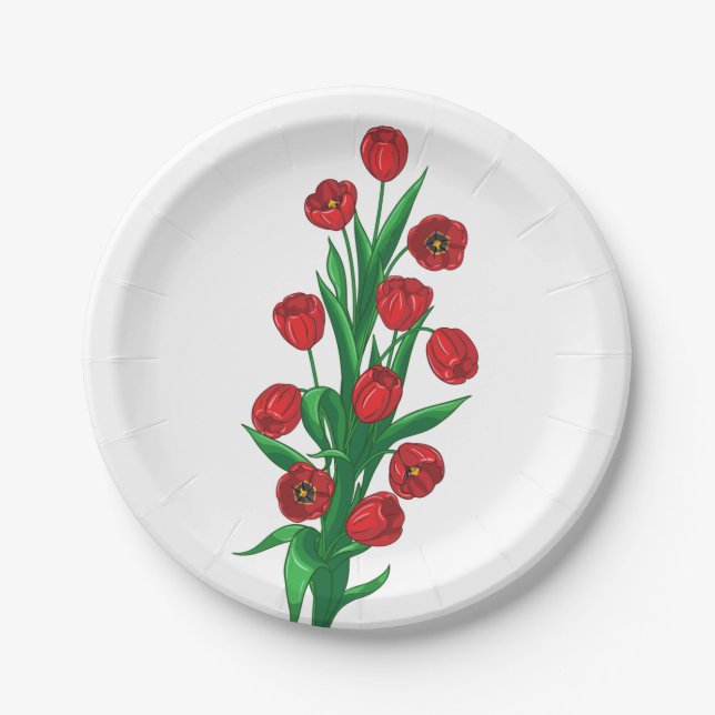 Red Tulips Floral Thank You Wedding Spring Flowers Paper Plate (Front)