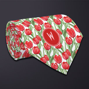 Red Tulips Floral  Tie
