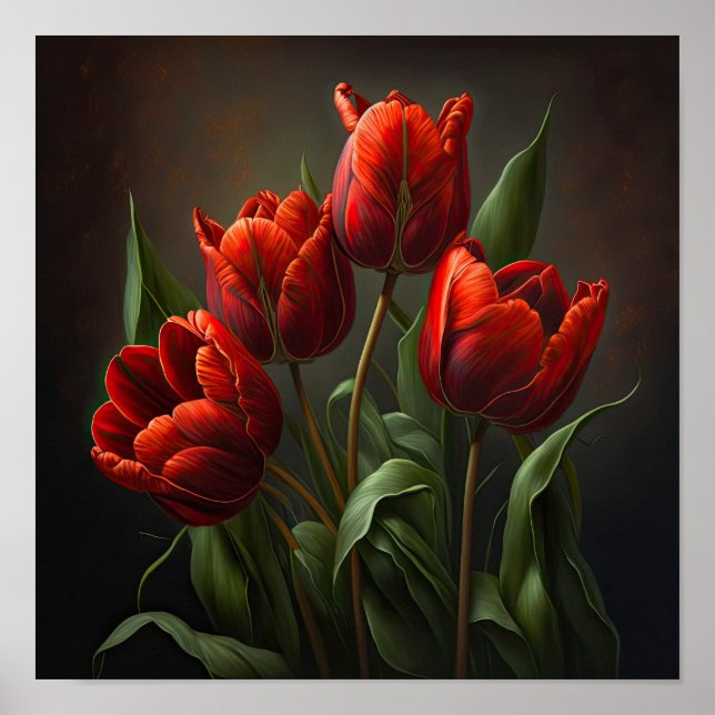 Red Tulips Flower Art Print Poster (Front)
