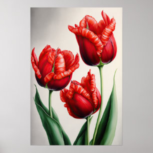 Red Tulips Flower Art Print Poster