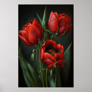 Red Tulips Flower Art Print Poster