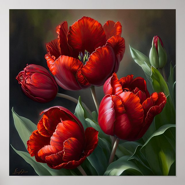 Red Tulips Flower Art Print Poster (Front)