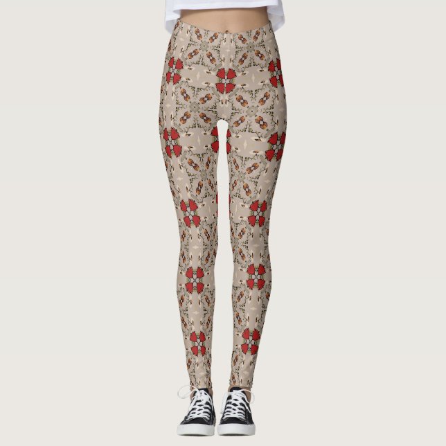 Red tulips geometric leggings (Front)