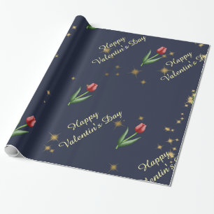 Red Tulips & Gold Stars Gorgeous Wrapping Paper
