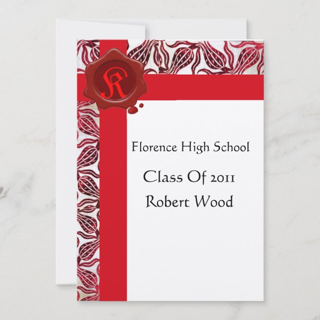 RED TULIPS GRADUATION PARTY Wax Seal  Monogram Invitation (Front)