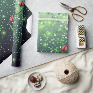 Red Tulips & Green Sparkle Gradient Gorgeous  Wrapping Paper