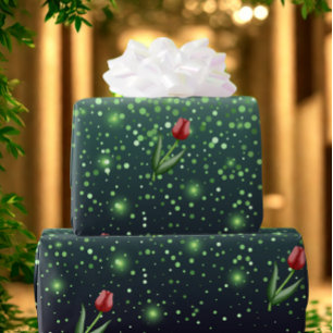 Red Tulips & Green Sparkle Gradient Gorgeous  Wrapping Paper