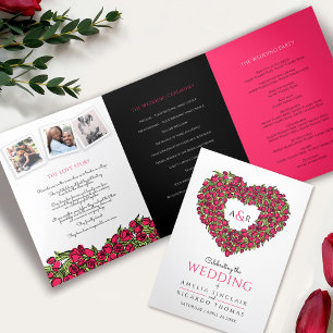 Red tulips heart ink art story dedication wedding Tri-Fold programme