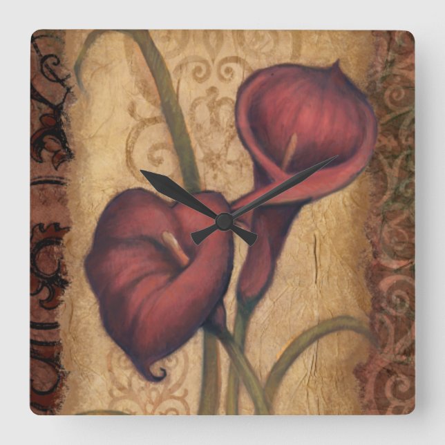 Red Tulips II Square Wall Clock (Front)