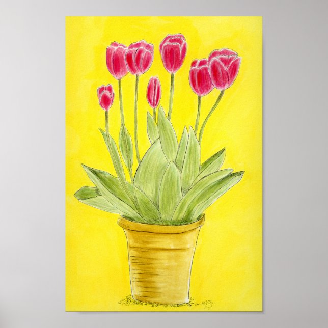Red tulips in a pot  poster (Front)